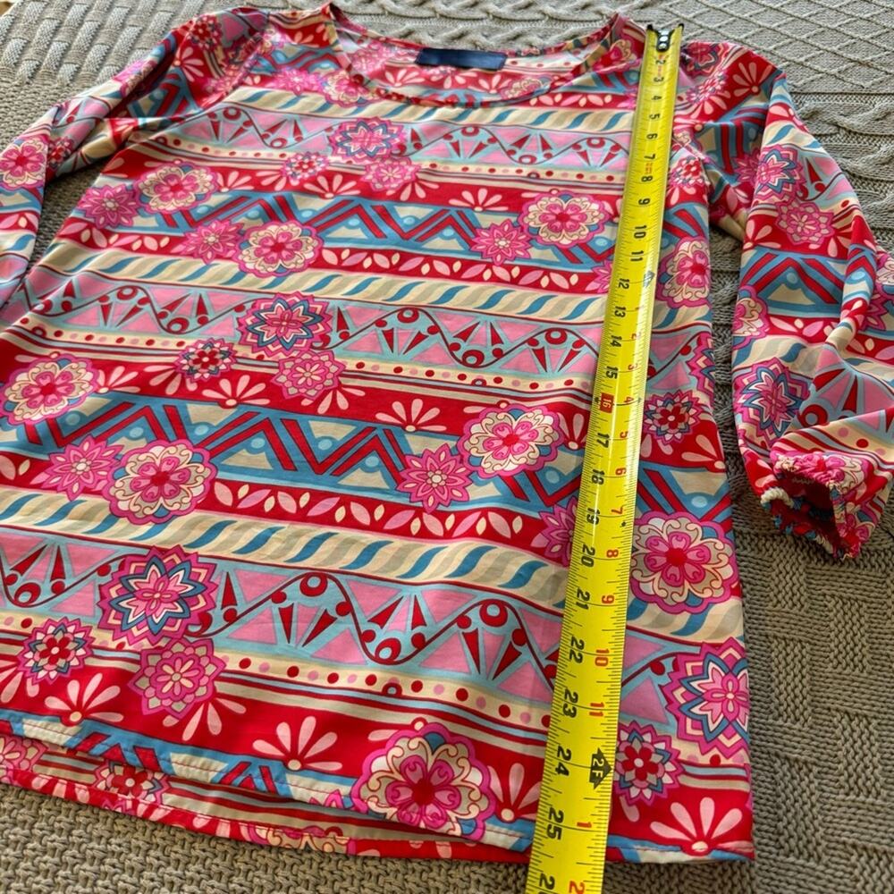 Boutique Colorful Scoop NeckMOD Style Women's Top with Geometric Patterns ~S/M - Picture 8 of 14